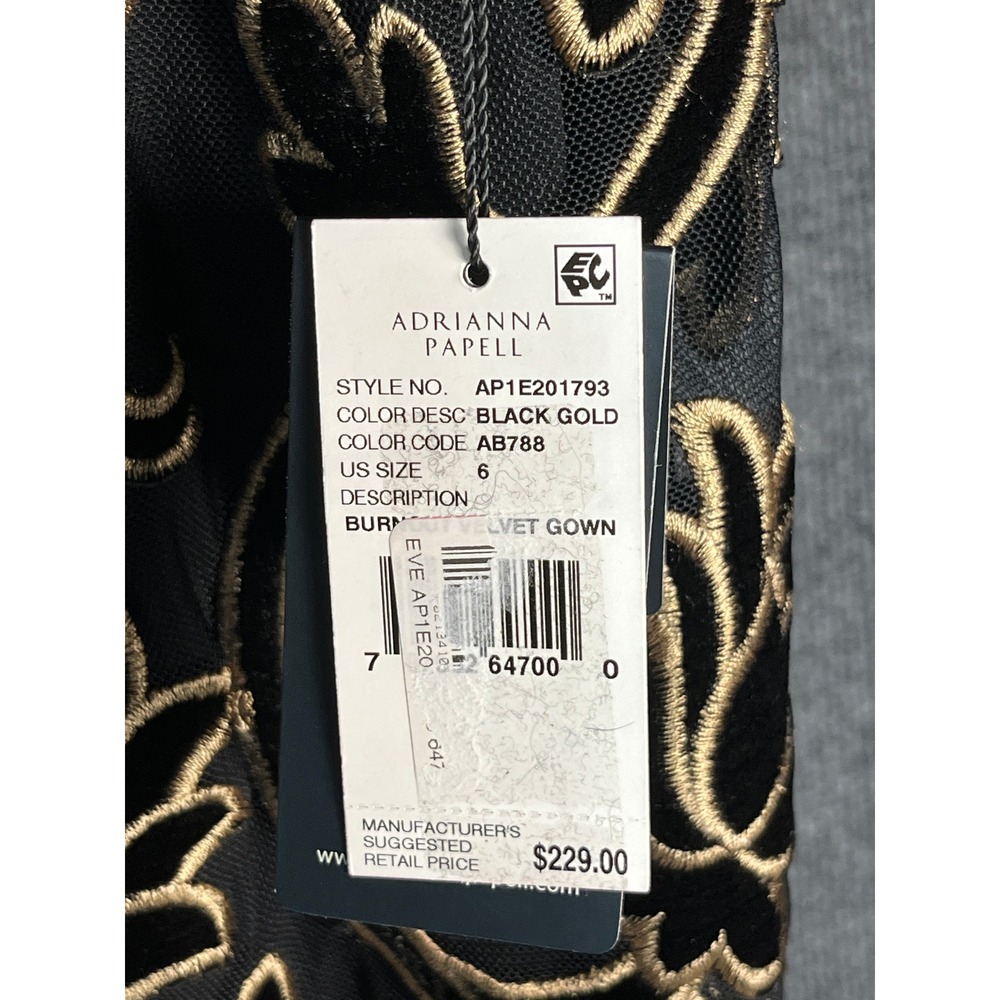 Adrianna Papell Black Velvet Off Shoulder Brocade Gown Formal Evening Size 6 - Picture 12 of 13